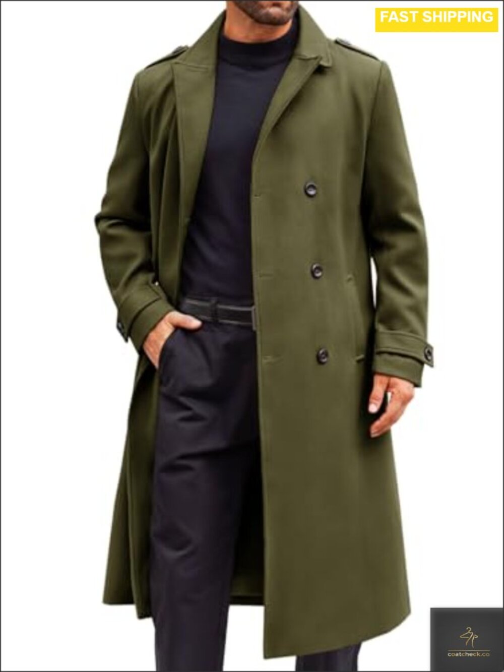 Mens Double Breasted Trench Coat Long Peacoat Winter Overcoat